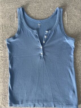 a.n.a Light Blue Ribbed Henley Tank